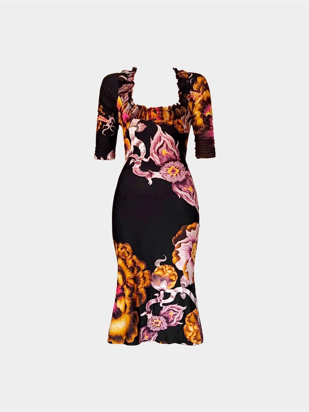 Roberto Cavalli Dress Women Size 6/42/Small Black Floral Midi Dress Vintage Y2K - Picture 3 of 16